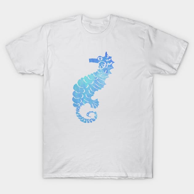 Watercolor Design in Turquoise and Blues Filled Seahorse T-Shirt by PurposelyDesigned